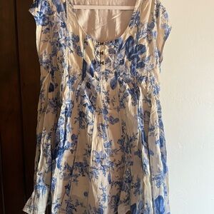 Free People Cream and Blue Floral Babydoll Dress